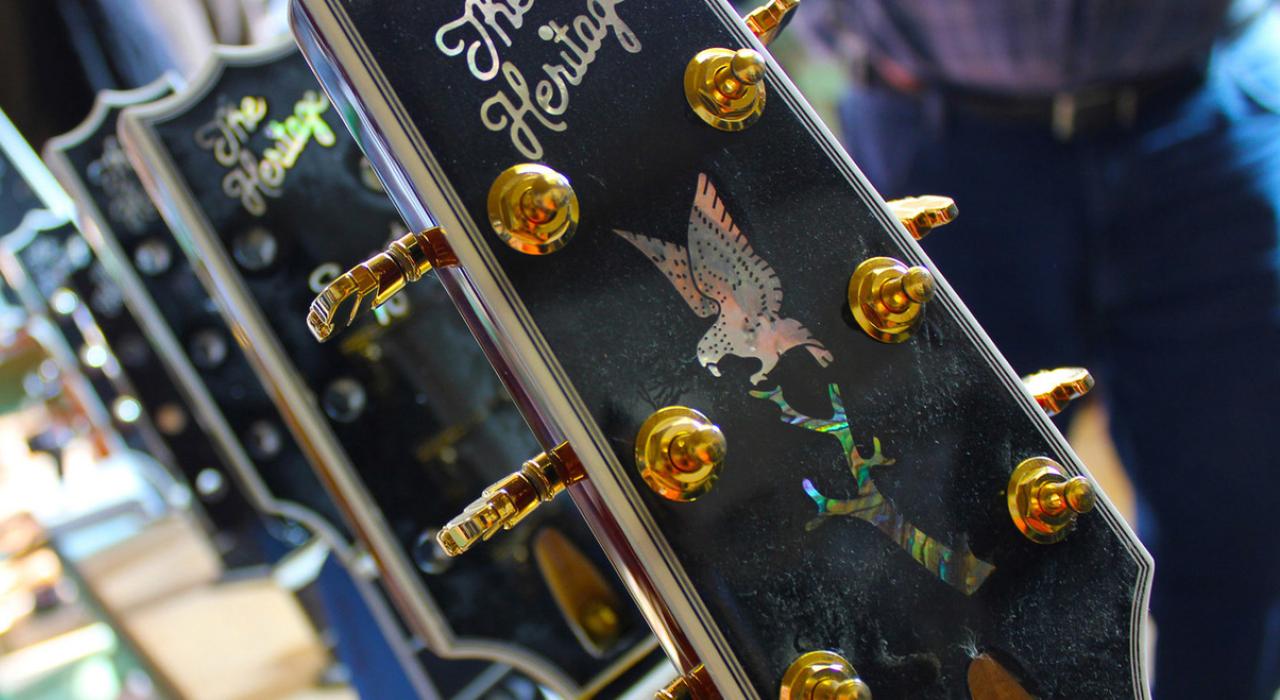 Detailed guitar headstock at Heritage Guitar Incorporated