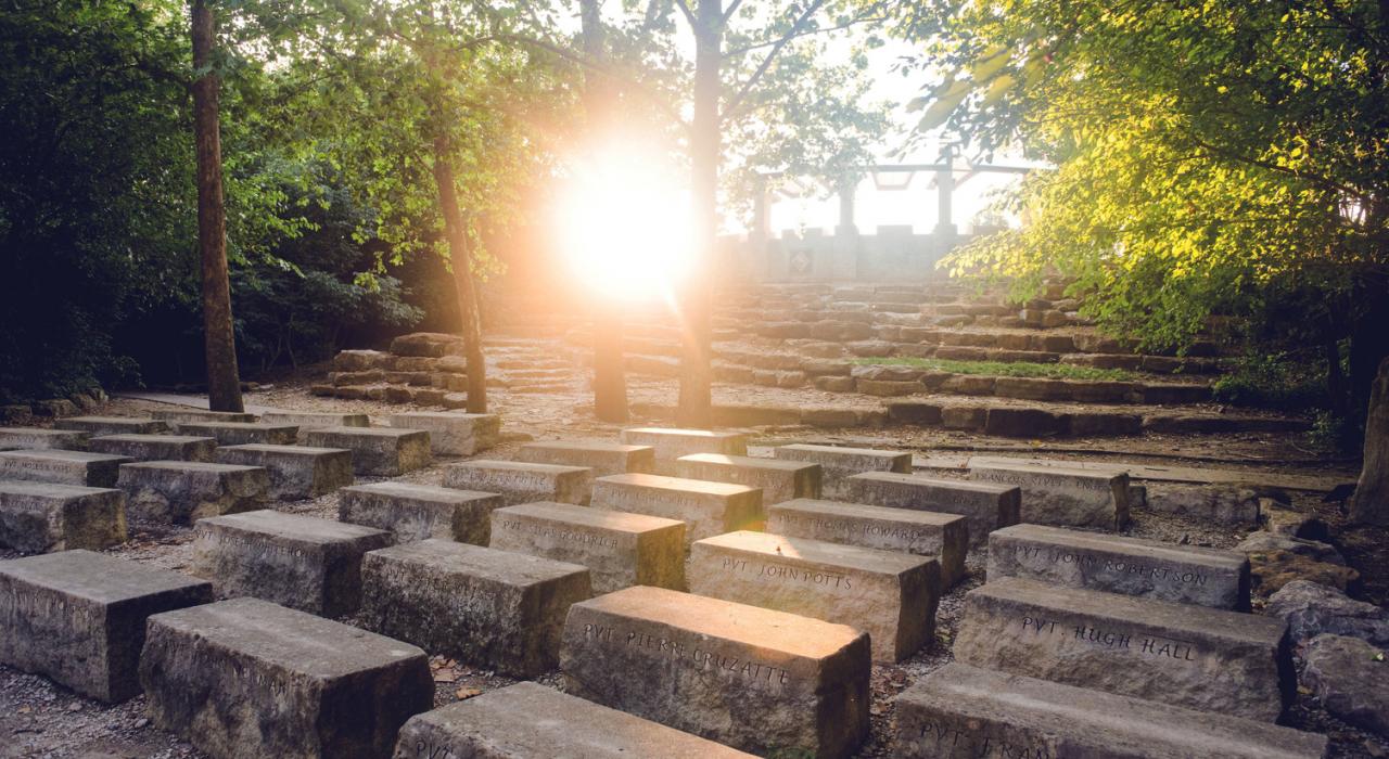 Natural rock seating at the Encampment Theater in Kaw Point Park