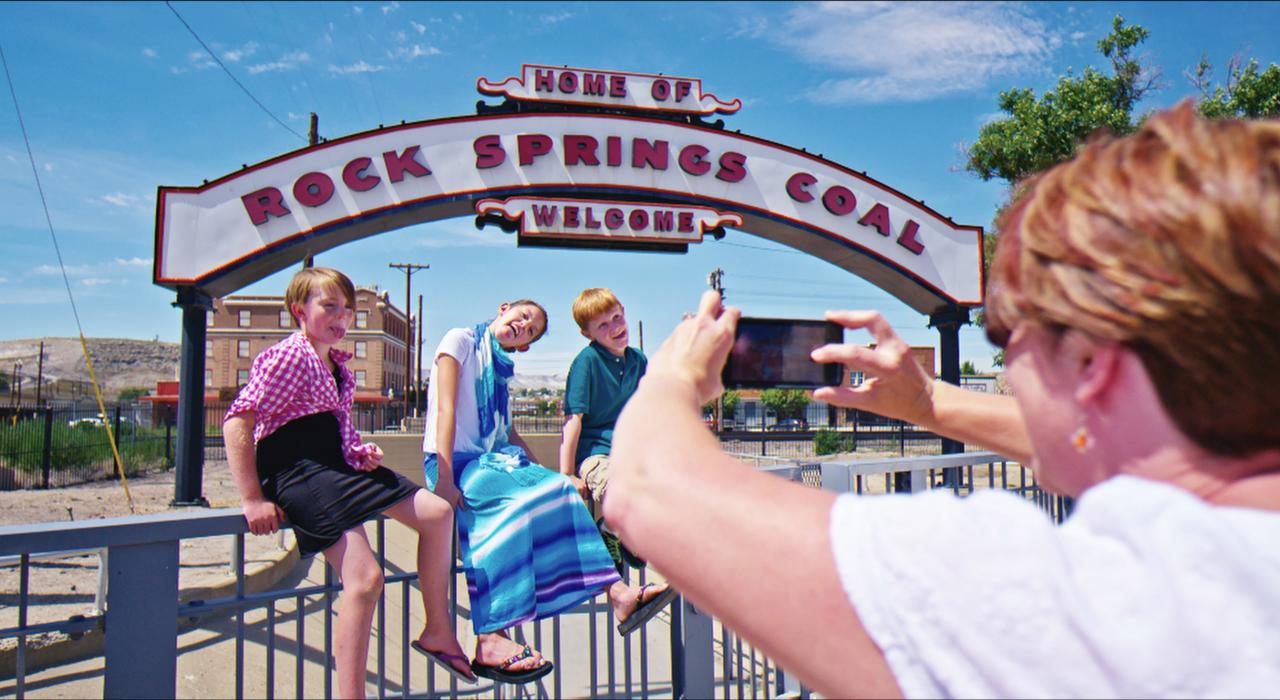 Posing for a funny photo in downtown Rock Springs