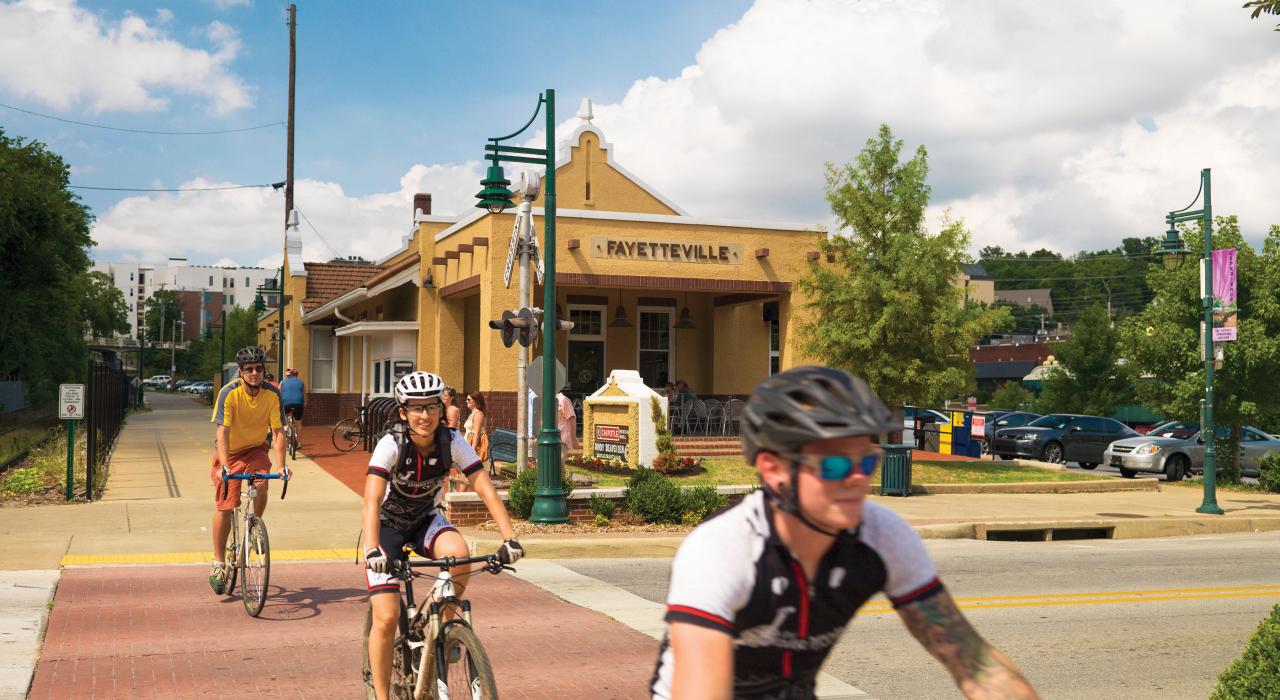 Cycling along the Razorback Regional Greenway through the heart of the city