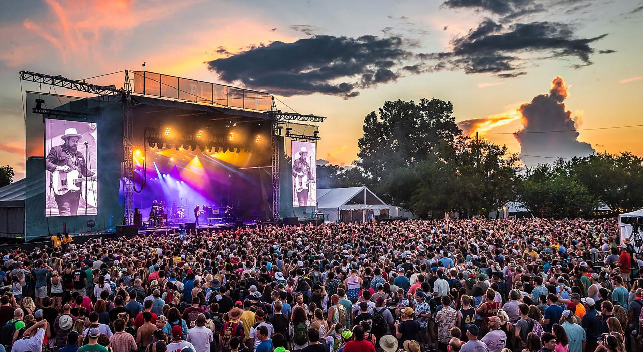Sunset paired with live music at the Sloss Music & Arts Festival in Birmingham, Alabama