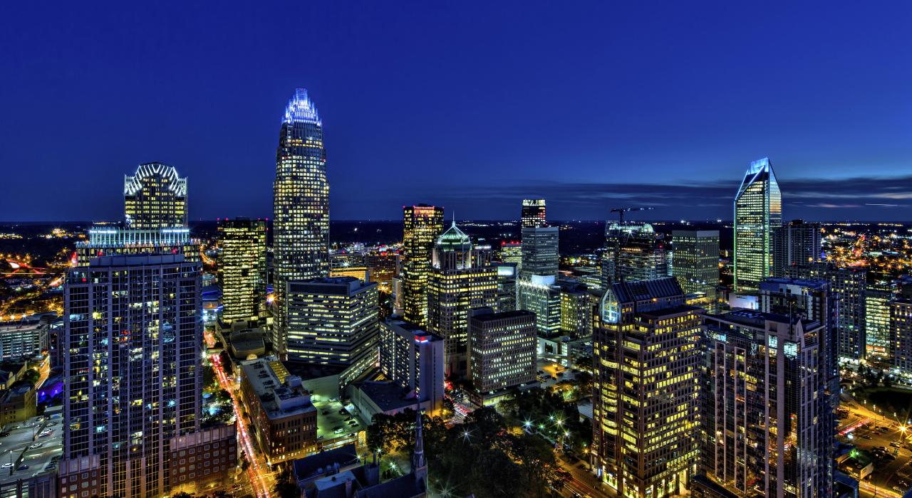 The Charlotte, North Carolina, skyline at night