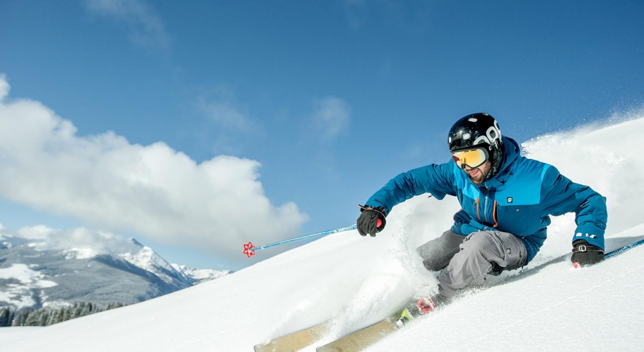 Skiing fresh powder on Vail Mountain