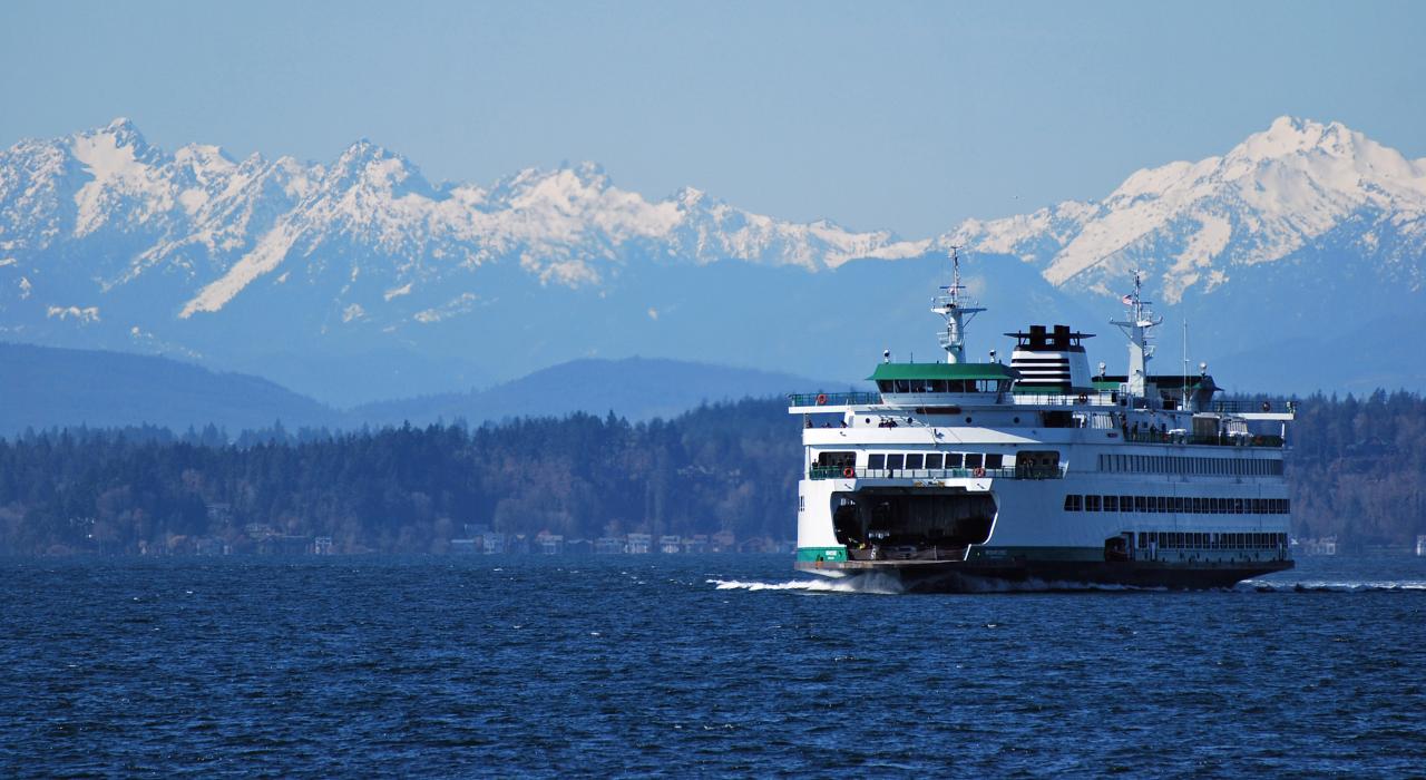 An eco-friendly ferry ride with views of the Olympic Mountains in Washington