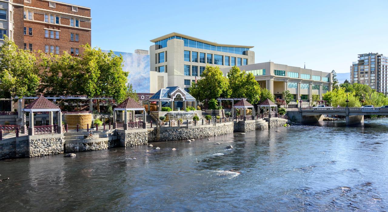 The Downtown Riverwalk along the Truckee River in Reno, Nevada