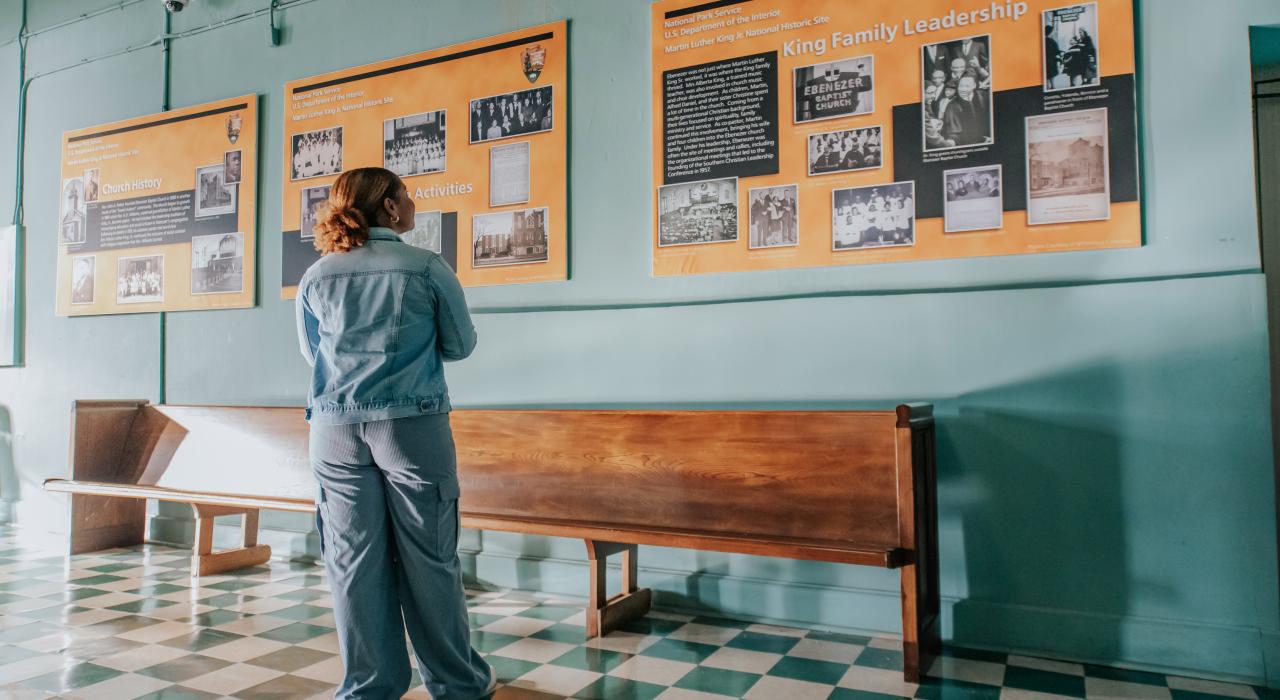 Admiring interpretive exhibits at the Martin Luther King, Jr. Historical Site
