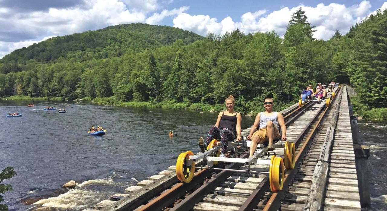 Waterfront sightseeing on a railbiking excursion