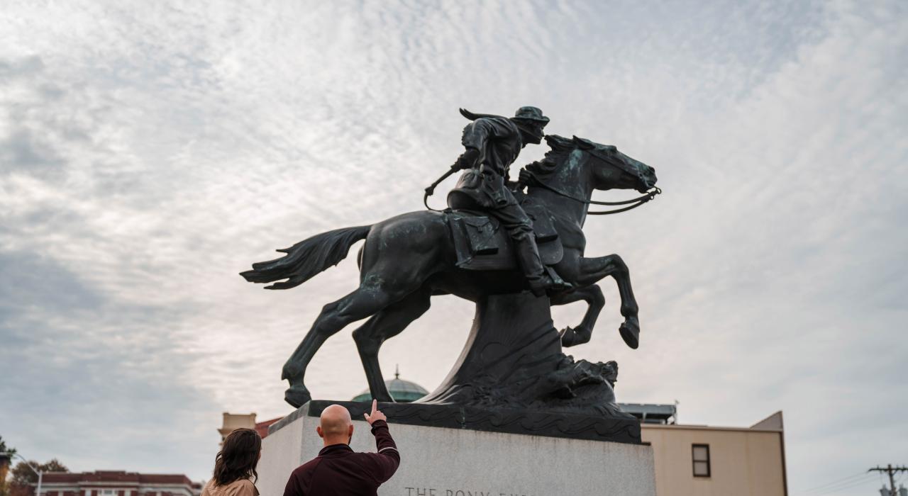 Viewing the Pony Express Monument in downtown St. Joseph